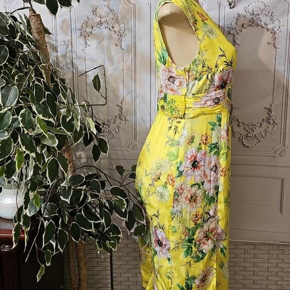 Anthropologie NWOT Sparrow Silk Blend Yellow Floral Midi Dress 10P - Picture 9 of 13